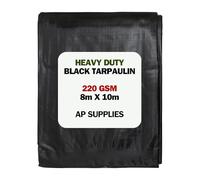8m x 10m Black Tarpaulin Cover - 220gsm Thick - Waterproof, Weatherproof, Frost-Resistant, UV Protection, Universal, Multipurpose, Groundsheet, Camping, Boating, Hiking, Heavy Duty Sheet