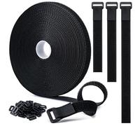 8m x 3cm Adjustable Cable Straps with 30 Buckles, Free Cut Length, Black Reusable Fastening Cable Ties, Hook and Loop Securing Strap for Cable Tidy, Wire Management, Cord Organiser