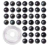 8mm 100pcs Natural Black Obsidian Gemstone Round Loose Beads for Jewelry Making with Crystal Stretch Cord