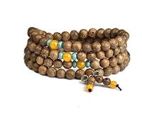 8mm*108pcs Wood Bracelet Wrist Link Necklace Chain Tibetan Buddhist Sandalwood Bead Prayer Buddha Mala Chinese Knot (Blue+orange)