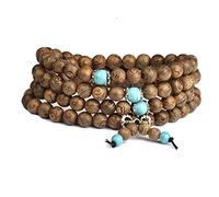 8mm*108pcs Wood Bracelet Wrist Link Necklace Chain Tibetan Buddhist Sandalwood Bead Prayer Buddha Mala Chinese Knot (blue)