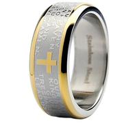 8mm Black/Gold/Silver Stainless Steel Ring Lord's Prayer Rotatable Ring Men Wedding Band Rings Comfort Fit, 9 UK, Stainless Steel, Jade No Gemstone no