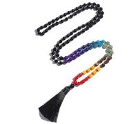8mm Black Onyx Knotted 7 Chakra 108 Mala Beads Necklace Men and Women
