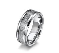 8mm Black/Silver Titanium Stainless Steel Rings Wedding Band Matte Comfort Fit for Men Women Silver Tungsten Bands Matte Finish Beveled Polished Edge Comfort Fit Engagement Ring for Him (Silver 10#）