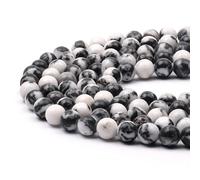 8mm Black White Jaspe Round Gemstone Beads, 47-50pcs Loose Smooth Healing Power Stone Beads for Bracelet Necklace Jewellery Making and DIY Crafts, 1 Strand 15.5"