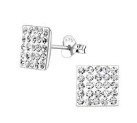 8MM Bling LADIES Square Micro Pave Austrian Crystal Sterling Silver Stud Earrings/Ear Studs for Women/Teenage/Girls - 925 Sterling Silver - White/Clear