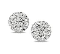 8MM Bling WHITE Shamballa Style Half Disco Ball Sterling Silver Stud Earrings - Austrian Crystal Studs