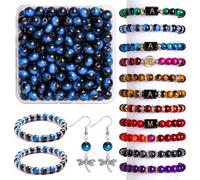 8mm Blue Tiger Eye Glass Beads with Storage Box,100 Pcs Round Gemstone Crystal Glass Beads for Jewellery Making, DIY Bracelet Necklace Earring and Crafting