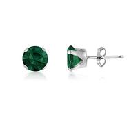 8MM Classic Brilliant Round Cut Cubic Zirconia (CZ) Sterling Silver Solitaire Stud Earrings/Ear Studs for Women Ladies Girls - Birthstone Earrings - EMERALD GREEN. 8-EMER