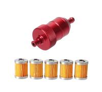 8mm CNC Aluminum Gasoline Cleaner +3/5 Pieces Reusable Cleanable Fuel Filter Motorcycle Quad Inline Oil and Gas Fuel Filter(A Red)