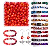 8mm Coral Tiger Eye Glass Beads with Storage Box,100 Pcs Round Gemstone Crystal Glass Beads for Jewellery Making, DIY Bracelet Necklace Earring and Crafting