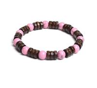 8mm Cylinder Wood Beads & Round Natural Stone Bracelets On Hand Men Women Classic Elastic Rope Wooden Spacer Yoga Bracelet Gift , 19cm, Stone, Agate