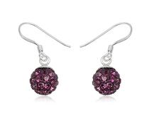 8MM Disco Ball Sterling Silver Dangly/Dangle Drop Hook Earrings for Women/Teenage/Girls - 925 Sterling Silver - Round Silver Earrings - PURPLE AMETHYST