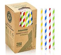 8mm Disposable Paper Straws, 19.7 cm Colourful Stripes - for Milkshakes, Ice Cream, Smoothies, Thick Drinks - Pack of 200