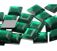 8mm Flat Back Square Acrylic Rhinestones Small Face Gems Body Jewels Card Making Embelishments - 75 Pieces (Green Emerald .MD)