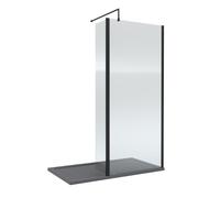 Balterley 8mm Fluted Glass Wetroom Screen, Return Black & Tray 1400 x 800m Balterley Black