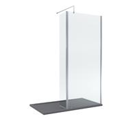 8mm Fluted Glass Walk In Wetroom Screen and Hinged Return with Chrome Profile and Grey Shower Tray - 1400 x 900mm