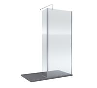 8mm Fluted Glass Walk In Wetroom Screen and Hinged Return with Chrome Profile and Grey Shower Tray - 1400 x 800mm