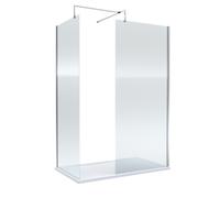 8mm Fluted Glass Walk In Wetroom Screen with Chrome Profile and White Shower Tray - 1400 x 900mm