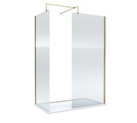 Balterley 8mm Fluted Glass Walk In Wetroom Screens With Brushed Brass Profile And White Shower Tray - 1400 X 900mm