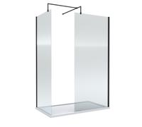 8mm Fluted Glass Walk In Wetroom Screens with Matt Black Profile and White Shower Tray - 1400 x 900mm