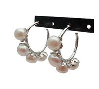 8mm Freshwater Cultured White Pearl White Gold Plated Hoop Stud Earrings cute style for women