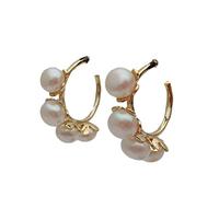 8mm Freshwater Cultured White Pearl Yellow Gold Plated Hoop Stud Earrings