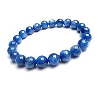 8mm Genuine Natural Kyanite Gemstone Crystal Stretch Blue Round Bead Bracelet
