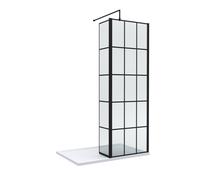 8mm Glass Walk In Wetroom Screen and Hinged Return Screen with Black Framed Design and Shower Tray - 1200 x 900mm