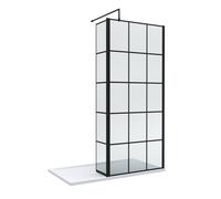 8mm Glass Walk In Wetroom Screen and Hinged Return Screen with Black Framed Design and Shower Tray - 1400 x 700mm