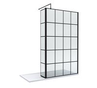8mm Glass Walk In Wetroom Screen and Hinged Return Screen with Black Framed Design and Shower Tray - 1700 x 700mm