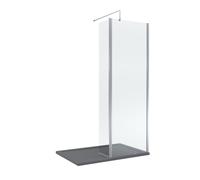 8mm Glass Walk In Wetroom Screen and Hinged Return Screen with Chrome Profile and Grey Shower Tray - 1200 x 700mm