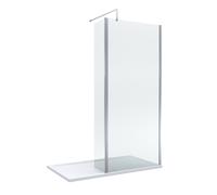 8mm Glass Walk In Wetroom Screen and Hinged Return Screen with Chrome Profile and Shower Tray - 1400 x 900mm