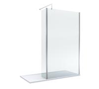 8mm Glass Walk In Wetroom Screen and Hinged Return Screen with Chrome Profile and Shower Tray - 1700 x 700mm