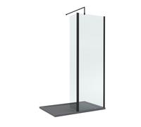 8mm Glass Walk In Wetroom Screen and Hinged Return Screen with Matt Black Profile and Grey Shower Tray - 1200 x 800mm