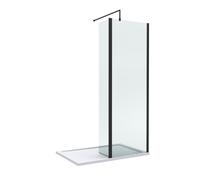 8mm Glass Walk In Wetroom Screen and Hinged Return Screen with Matt Black Profile and Shower Tray - 1200 x 700mm