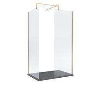 8mm Glass Walk In Wetroom Screens with Brushed Brass Profile and Slate Grey Shower Tray - 1200 x 700mm