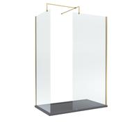 8mm Glass Walk In Wetroom Screens with Brushed Brass Profile and Slate Grey Shower Tray - 1400 x 700mm