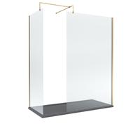 8mm Glass Walk In Wetroom Screens with Brushed Brass Profile and Slate Grey Shower Tray - 1700 x 800mm