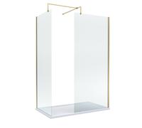 8mm Glass Walk In Wetroom Screens with Brushed Brass Profile and White Shower Tray - 1400 x 900mm
