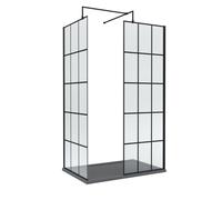 8mm Glass Walk In Wetroom Screens with Matt Black Framed Design and Slate Grey Shower Tray - 1200 x 800mm