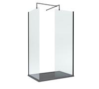8mm Glass Walk In Wetroom Screens with Matt Black Profile and Slate Grey Shower Tray - 1200 x 900mm