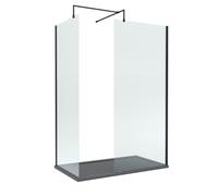 8mm Glass Walk In Wetroom Screens with Matt Black Profile and Slate Grey Shower Tray - 1400 x 800mm