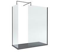 8mm Glass Walk In Wetroom Screens with Matt Black Profile and Slate Grey Shower Tray - 1700 x 900mm