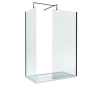 8mm Glass Walk In Wetroom Screens with Matt Black Profile and White Shower Tray - 1400 x 900mm