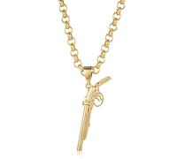 8mm Gold Double Barrel Shotgun Pendant Chain Necklace, 22-Inch, 38g, Gold Plated - Bling King London