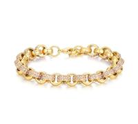 8mm Gold Luxury Gold Belcher Braclet With Pink Stones, 8-Inch, 31g, Gold Plated - Bling King London