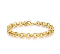 8mm Gold Round Link Chain Bracelet, 8-Inch, 23g, Gold Plated - Bling King London