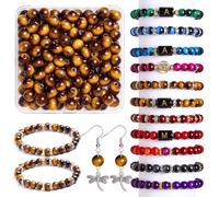 8mm Gold Tiger Eye Glass Beads with Storage Box,100 Pcs Round Gemstone Crystal Glass Beads for Jewellery Making, DIY Bracelet Necklace Earring and Crafting