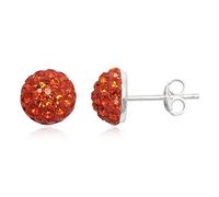 8MM Half Disco Ball Sterling Silver Stud Earrings/Ear Studs for Women/Teenage/Girls - 925 Sterling Silver - Round Silver Earrings - ORANGE HYACINTH. 8-OH